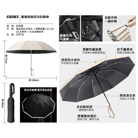CE083 創意掛鉤反向自動傘