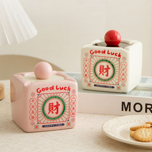 發財浮雕陶瓷菸灰缸