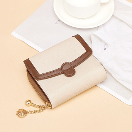 奶茶雙色拉鍊短夾