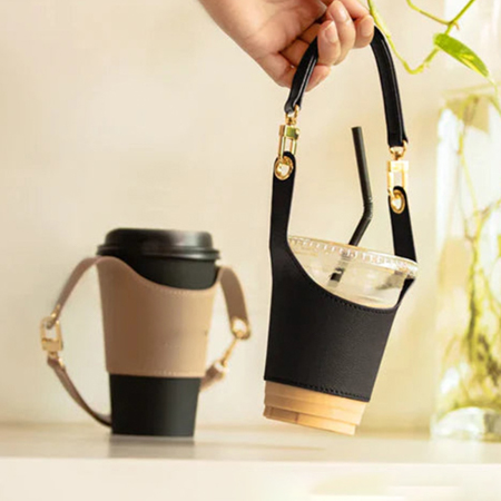 皮革手提飲料杯套