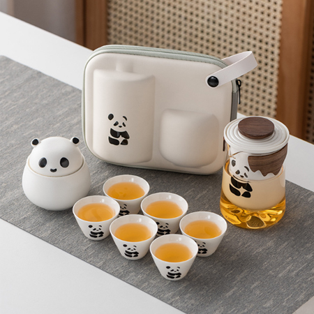 萌系熊貓旅行茶具九件組