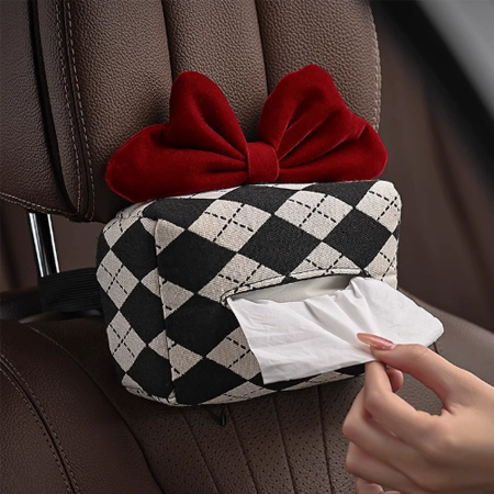 紅絲絨蝴蝶結車用紙巾盒