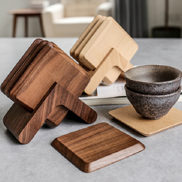 方形實木隔熱杯墊套組