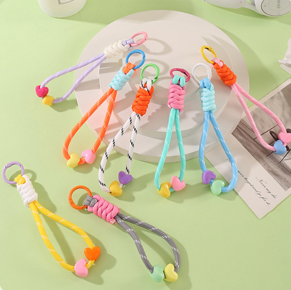 彩色編織愛心鑰匙掛繩