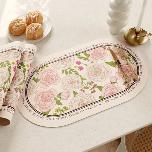 美式輕奢玫瑰皮革餐墊